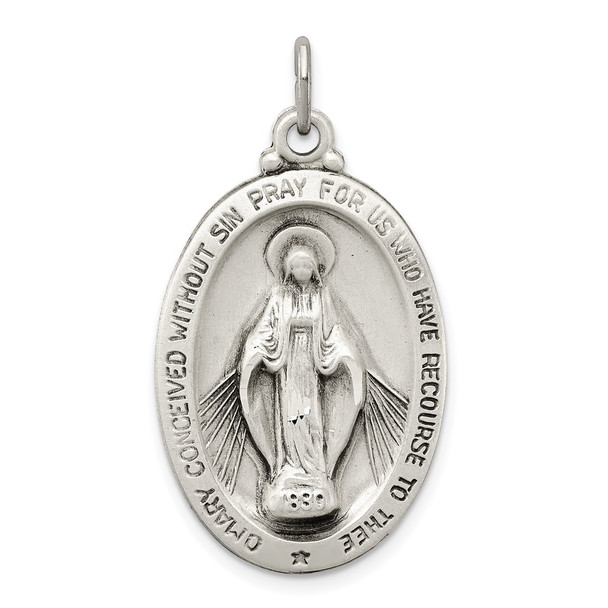 Sterling Silver Antiqued Miraculous Medal Pendant QC3495