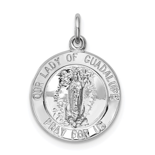 Sterling Silver Rhodium-plated Our Lady of Guadalupe Medal Pendant QC5569