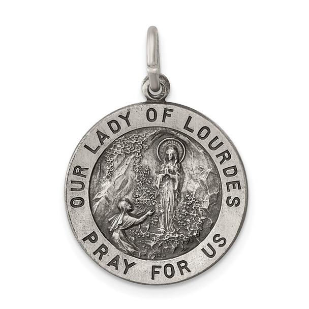 Sterling Silver Antiqued Our Lady of Lourdes Medal Pendant