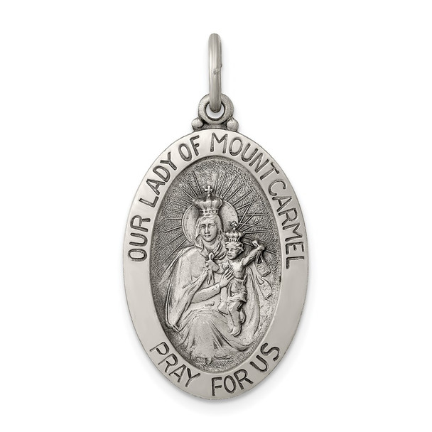 Sterling Silver Antiqued Our Lady of Mount Carmel Medal Pendant QC5575