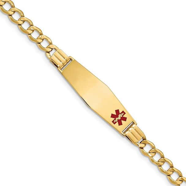 8" 14k Yellow Gold Medical Soft Diamond-Shape Red Enamel Curb Link 5.9mm ID Bracelet XM578FC-8 with Free Engraving
