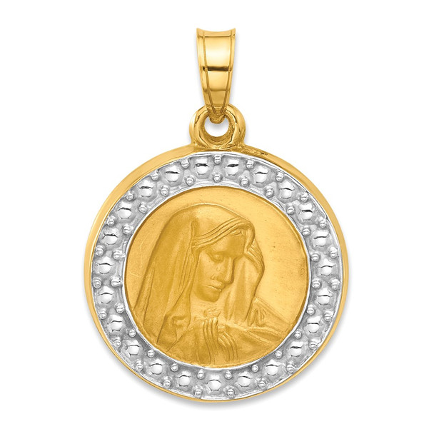 14K Yellow Gold and Rhodium-plating Hollow Lady of Sorrows Pendant