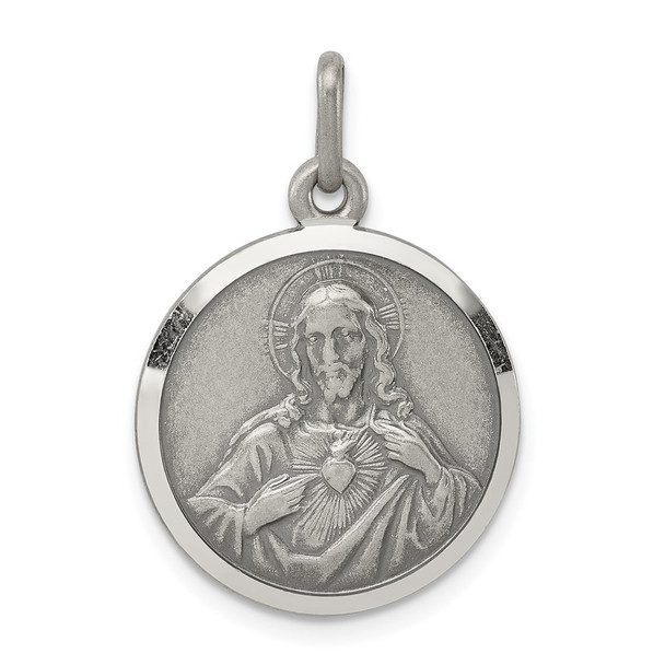 Sterling Silver Sacred Heart of Jesus Medal Pendant QC5483