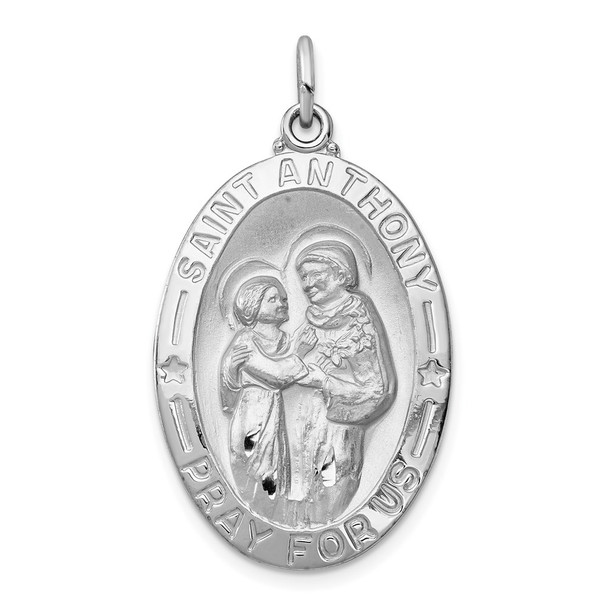 Sterling Silver Rhodium-plated St. Anthony Medal Pendant