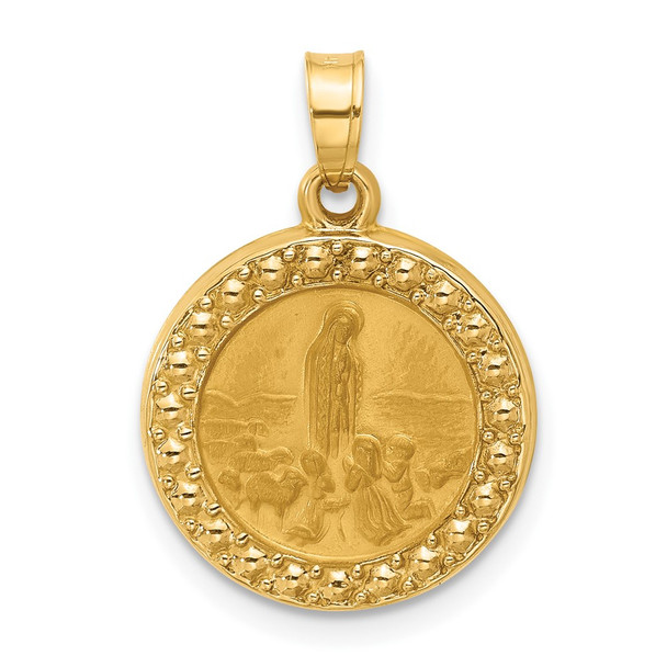 14K Yellow Gold Satin and Polished St Anthony Medal Circle Pendant