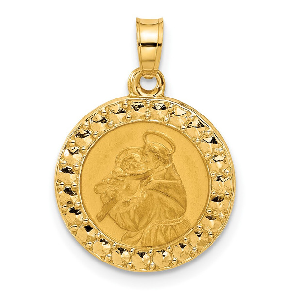 14K Yellow Gold Polished Hollow St Anthony Medal Pendant
