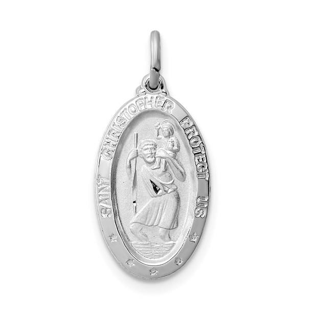 Sterling Silver Rhodium-plated St. Christopher Medal Pendant QC3552