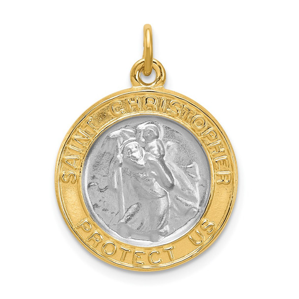 Sterling Silver Rhodium-plated & Gold-plated St. Christopher Medal Pendant