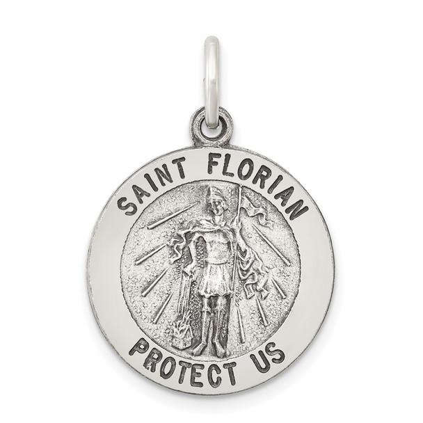 Sterling Silver Antiqued Saint Florian Medal Pendant QC5722