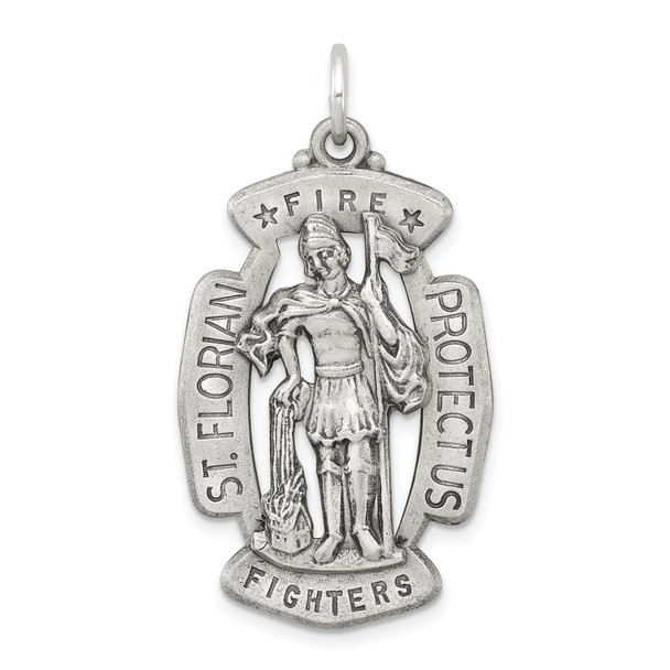 Sterling Silver Antiqued Saint Florian Medal Pendant QC3592