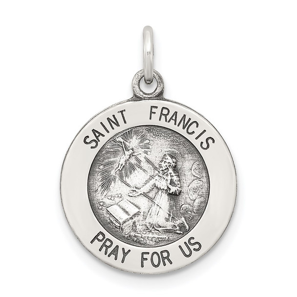 Sterling Silver Antiqued Saint Francis Medal Pendant QC5723