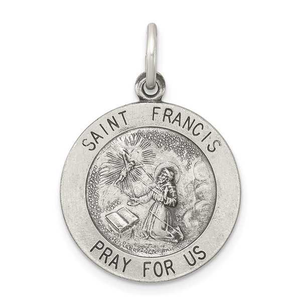 Sterling Silver Antiqued Saint Francis Medal Pendant QC5724