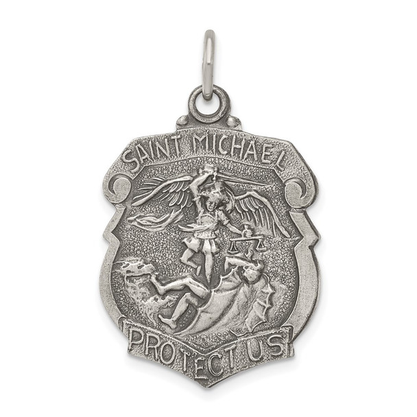 Sterling Silver St. Michael Badge Medal Pendant QC3614