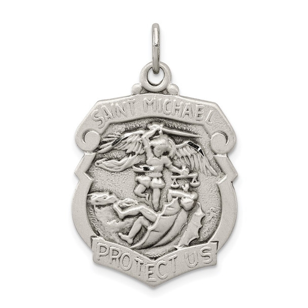 Sterling Silver Diamond-cut St. Michael Badge Medal Pendant