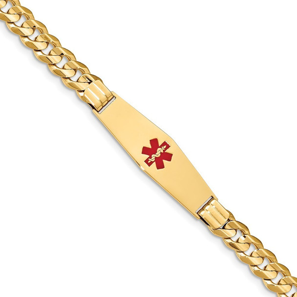 8" 14k Yellow Gold Medical Soft Diamond-Shape Red Enamel Curb ID Bracelet XM583CC-8 with Free Engraving