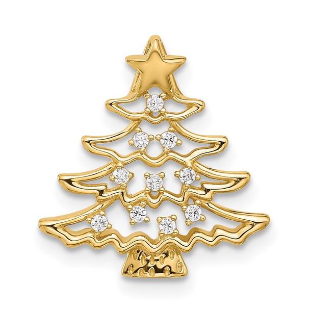 14K Yellow Gold Polished CZ Christmas Tree Chain Slide Pendant