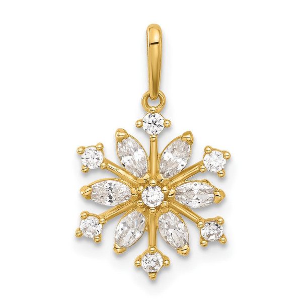 14K Yellow Gold Polished CZ Snowflake Pendant