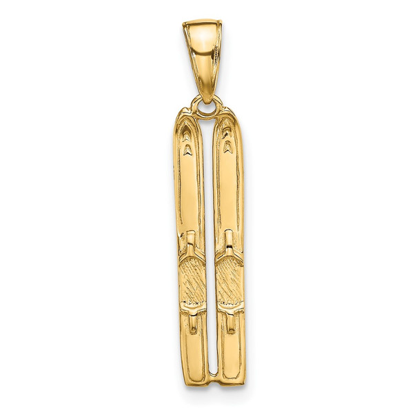 10K Yellow Gold 3-D Snow Skis Pendant