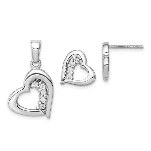 Sterling Silver CZ Heart Earrings and Pendant Set