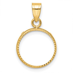 14k Yellow Gold Polished and Diamond-cut 13.0mm Prong Coin Bezel Pendant