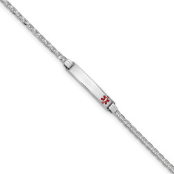 Amoxicillin Engraved  8" 14K White Gold Medical Red Enamel Anchor Link ID Bracelet 