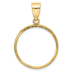  14k Yellow Gold Polished and Diamond-cut 21.6mm Prong Coin Bezel Pendant