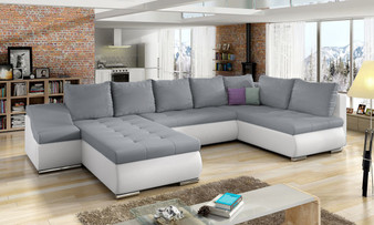 Manchester U shaped sofa bed with storage (Grey/White Full Eco Leather Right corner Only)