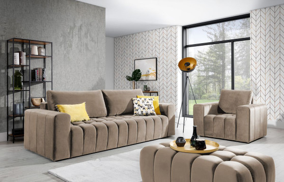 Brighton Sofa bed + Armchair & Pouf Set M09