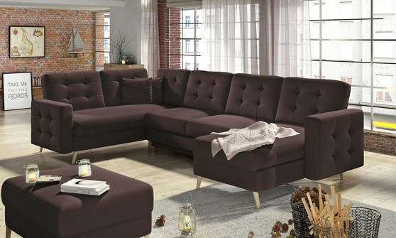 U Shaped SereneLounge Sleeper With Storage Eco Leather S66