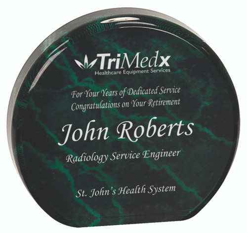 Round Clear Acrylic Award with Green Marble Backdrop 136