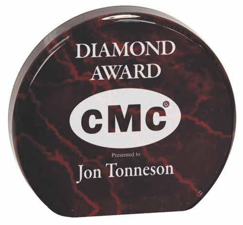 Round Clear Acrylic Award with Red Marble Backdrop 137