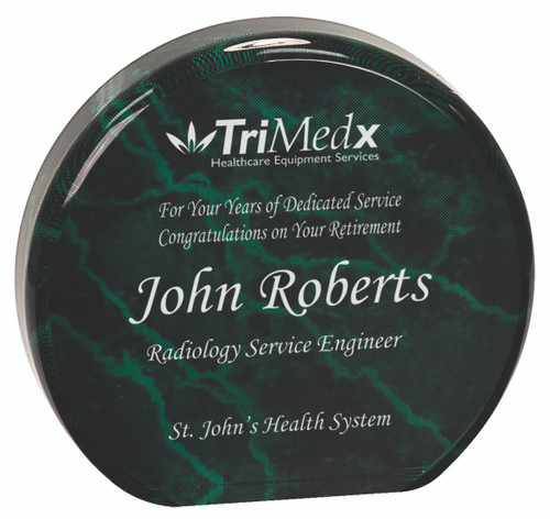 Round Clear Acrylic Award with Green Marble Backdrop 141
