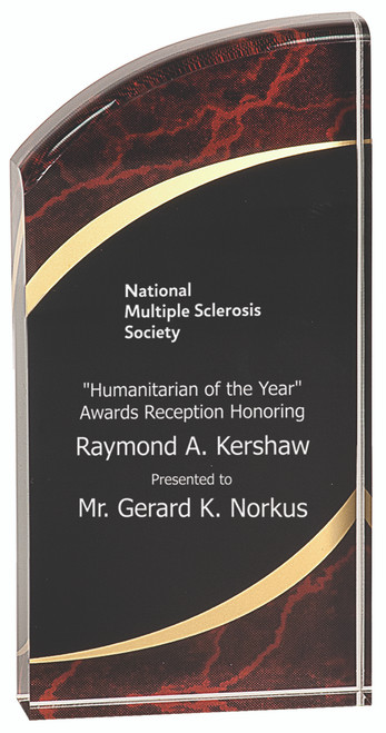 Clear Acrylic Award with Red, Black, and Gold Backdrop 157