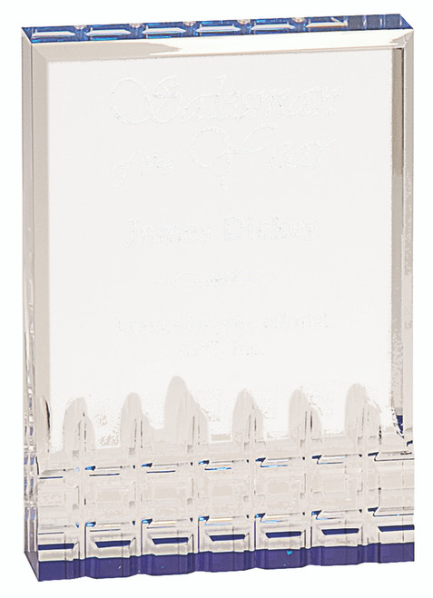 Clear Carved Acrylic Plaque with Blue Bottom Edge 256