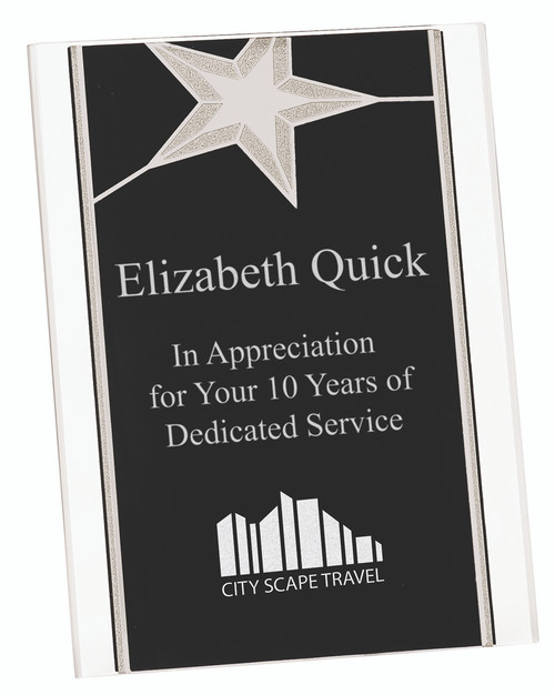 Black and Silver Metallic Star Plaque with Clear Backdrop 287