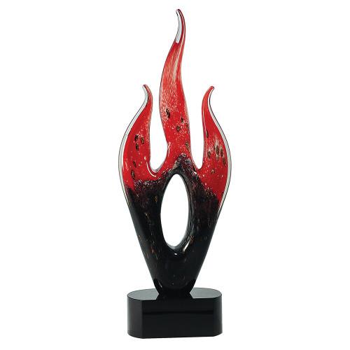 Red and Black Flame Art Glass Statuette