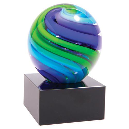Two-Tone Blue and Green Art Glass Sphere