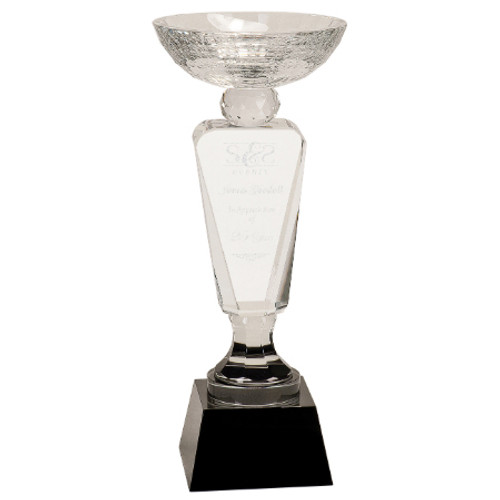 Small Crystal Cup Trophy on Black Pedestal Base