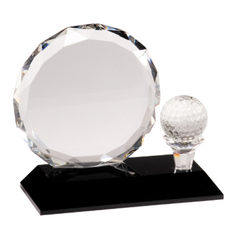 Small Clear Crystal Golf Award on Black Pedestal Base