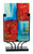 Rectangular Red and Blue Art Glass with Metal Base