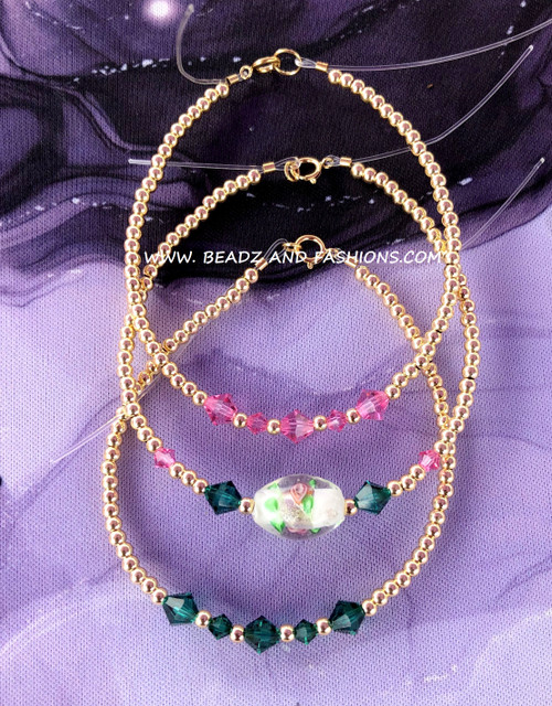 14k gold 3pc stack MIX set bracelet #1A