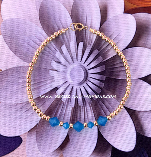 14k gold CARRIBEAN BLUE crystal bracelet