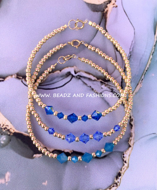 14k gold 3pc BLUE MIX stack bracelet set #1