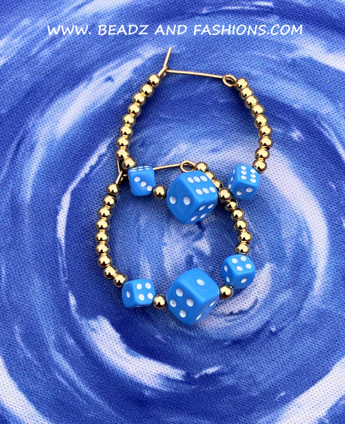 14k gold MEDIUM blue dice earring #1