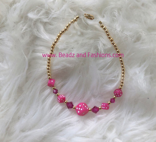 14k Gold Pink Dice bracelet #4B