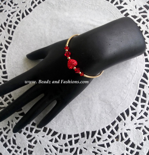 14k gold filled red pave heart skinny bangle