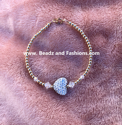 14k gold Medium pave heart bracelet #1B