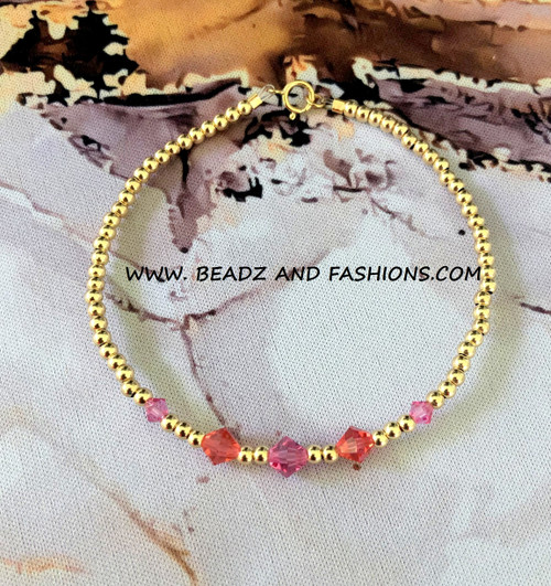 14k gold Pink mix bracelet #1