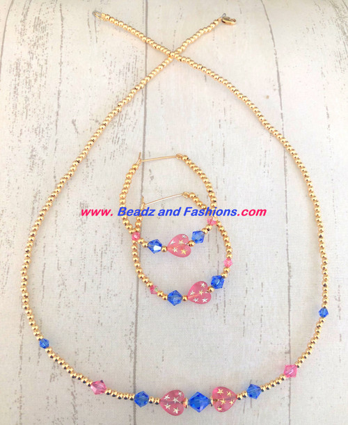 14k gold ANY COLOR 2pc two tone Stardust heart set #1E