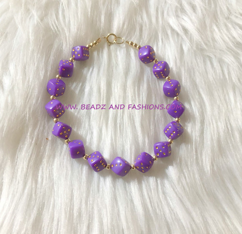 14k Gold Purple Dice bracelet #7